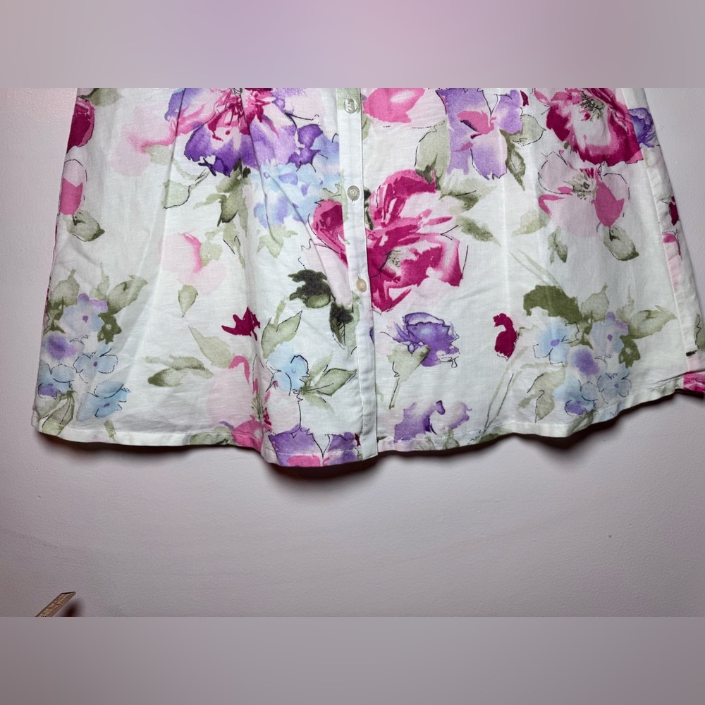 Vintage RL Chaps Linen Midi White Floral Watercolor Lined A-Line Skirt - Size 6 - Picture 7 of 7